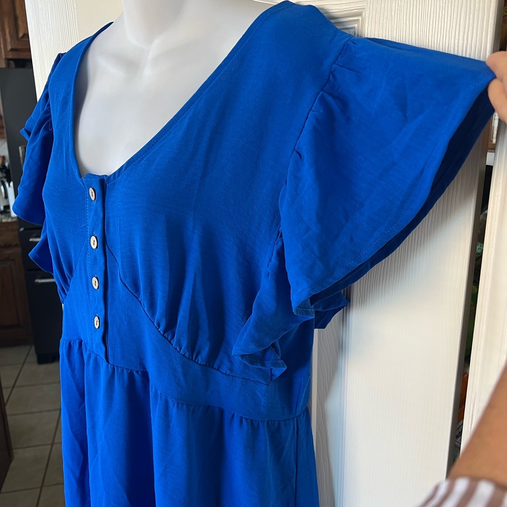 Bright Blue Ruffled Sleeve Maxi Dress - Picture 3 of 11